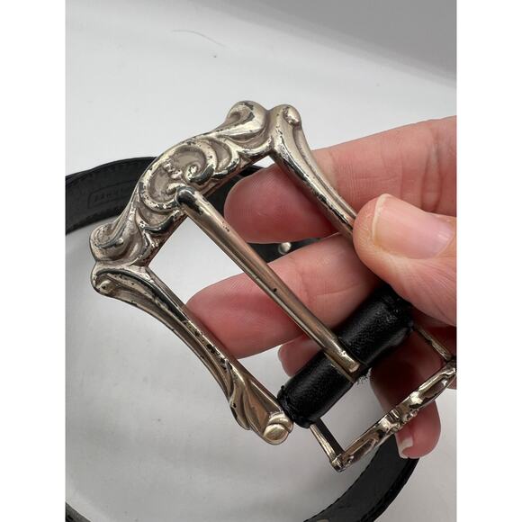 Fossil Black Leather Belt With Silver Accents Size Large Western Boho Rodeo - Picture 7 of 10